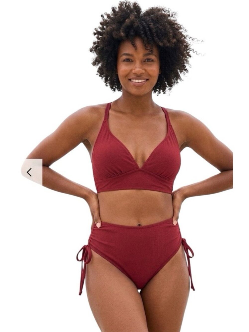 BERLOOK NWT Wine Red Ribbed Bikini Set Sz 20 High Waist Lace Up Top Recycled
